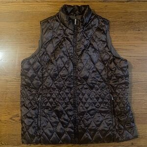 Lands’ End Quilted Brown Satin Full Zip Sleeveless Puffer Vest